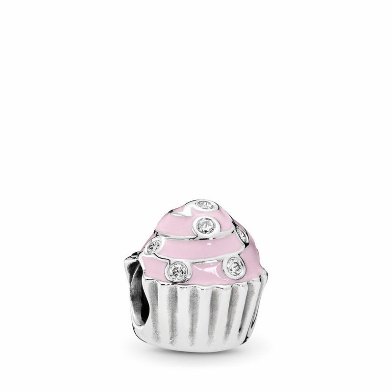 Pandora Sweet Cupcake Charm Ireland - Sterling Silver/Enamel/Pink/Cubic Zirconia - 758032PEQ